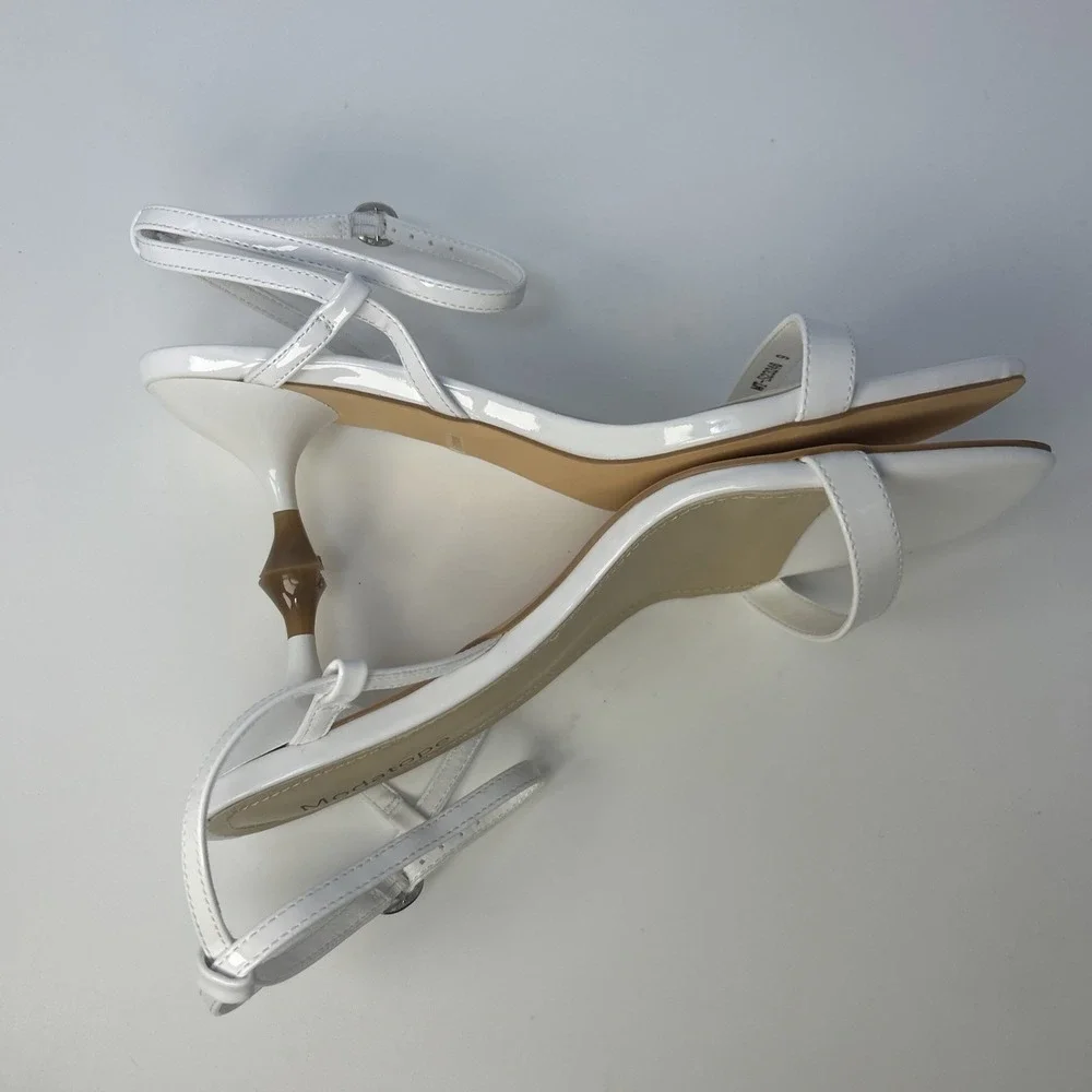 Modatope Women's Strappy Heeled Sandals White Patent Square Toe Size 9 NIB